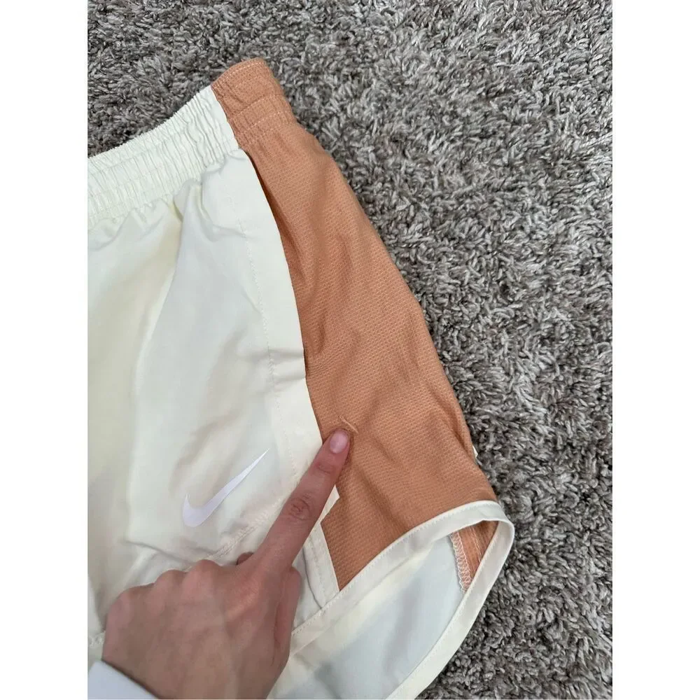 Nike Women's M Dri-fit Tempo Running Shorts Cream Tan Brown Brief Lined Athletic